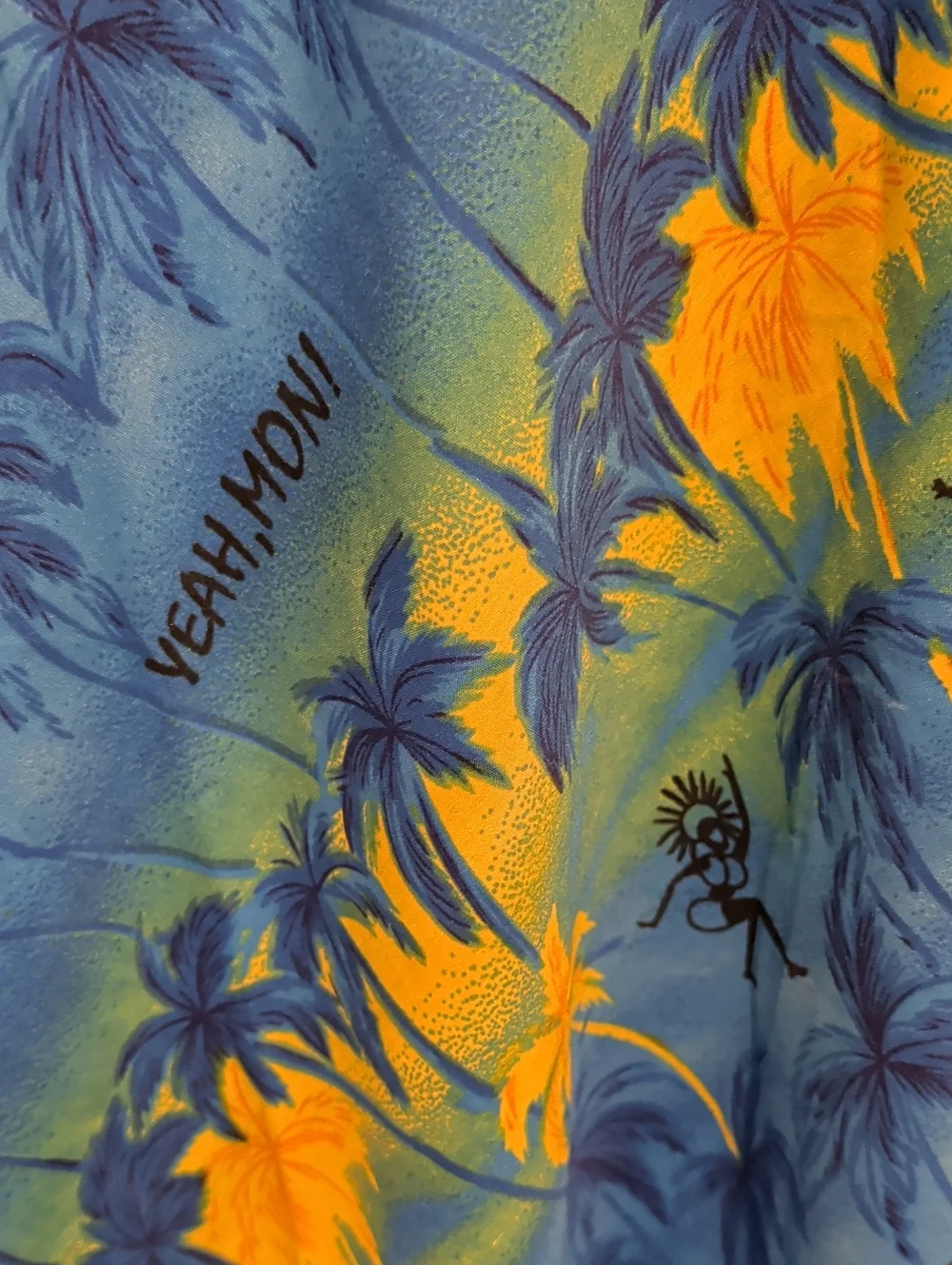 Tropical Palm Print Midi Dress in Blue and Yellow